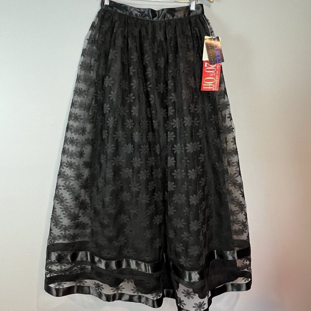 Black Lace Full Maxi Skirt Womens Size 10 Vintage Whimsigoth Witchy Formal NWT